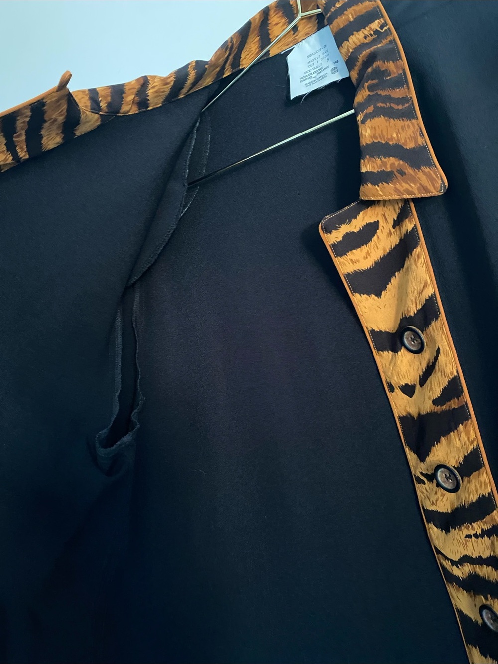 ‘80s Silk Crêpe Tiger Trim Tunic Mini Dress - Picture 11 of 16